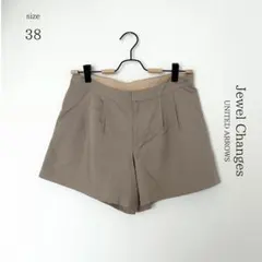 【ジュエルチェンジズ】無地フレアショートパンツ【38】グレージュ日本製