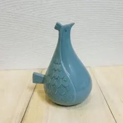 美品 波佐見焼 京千窯 北欧 cocko 鳥 青 ブルー 置物
