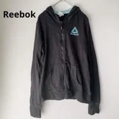 Reebok ジップパーカー 黒×水色 指穴付【実寸M〜L相当】