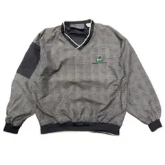 ナイロン　プルオーバー　ジャケット　M チェック柄　りんご　ワンポイント刺繍