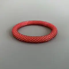ビーズクロッシェ　クリアレッド　ブレスレットNo358