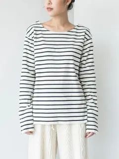 定価2万　アールジュビリーR JUBILEE ボタンスリーブボーダーカットソー