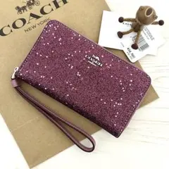 新品 COACH コーチ リストレット 折り財布 グリッター ラメ 星柄