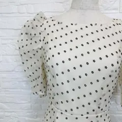 【004424】NICE CLAUP 小花柄 シフォン ワンピース アイボリー