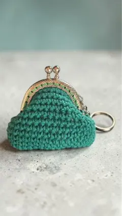 緑色 かぎ針編み がま口 キーホルダー