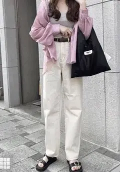 新品未使用　GRL グレイル　配色ステッチハイウエストストレートパンツ