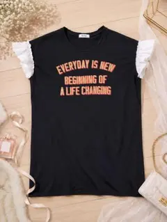 NICORON フリルスリーブ ロゴTシャツ ブラック Fサイズ 59のサムネイル