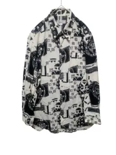 【M0099】APALETTA 抽象柄 長袖シャツ アート 総柄 モノトーン