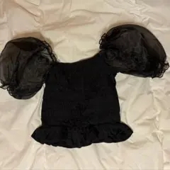 GRL シャーリング パフスリーブ ブラウス ブラック M