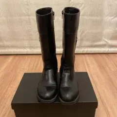 COMME CA ブラックレザー ジッパー付きロングブーツ(23cm)