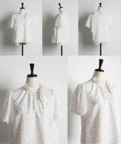 tocco closet リボンタイ付きシアードットバルーンスリーブブラウス