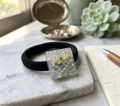 A31ハンドメイド ドライフラワー レジンヘアゴム 押し花 イエロー 夏