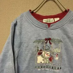 ヴィンテージ　US古着　激カワ　スウェット　トレーナー　刺繍デザイン　二重襟