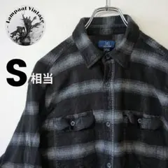 US古着 フランネルシャツ george ブラック グレー オンブレ S相当
