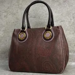 ✨良品✨ エトロ トートバッグ ペイズリー柄 メタルロゴ ブラウン 茶色のサムネイル