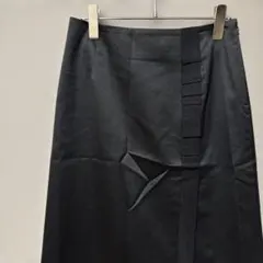 miniyu 膝丈台形スカート(M)ブラックフロントサイドスリット　大人キレイめ