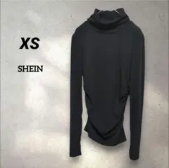 SHEIN レディースタートルネック長袖トップス【XS】 黒　ギャザー　透け感