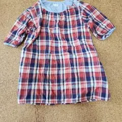 le salon チュニック 半袖 赤・青・白チェック