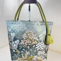 566帯リメイクバッグ　トートバッグ本金箔二重箔芭蕉来夢遊文