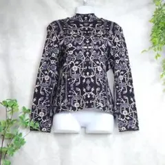 【美品★フェラガモ】ニット イタリア製 パープル 幾何学柄 モックネック Lのサムネイル