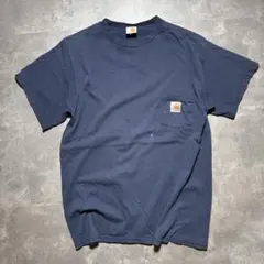 90s USA製カーハートポケットTシャツ XLサイズフェードネイビー 希少