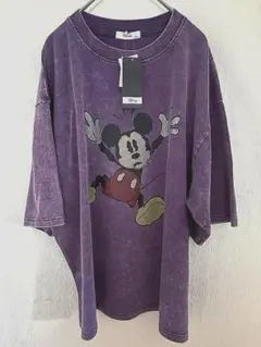 Disney ミッキーマウス Tシャツ L ビンテージ風　新品 パープル 厚手