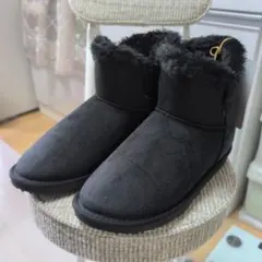 Harris Tweed ブラック ムートンブーツ LLサイズ