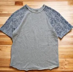 泥棒日記 花柄切替 半袖 スウェット Tシャツ 半袖 グレー Mサイズのサムネイル