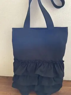 ななめフリルトートバッグ 倉敷8号帆布 コバルトブルー×ミモザ柄