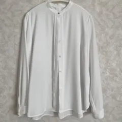 23区 ホワイト ブラウス　バックサテンアムンゼン　バンドカラー 長袖シャツ