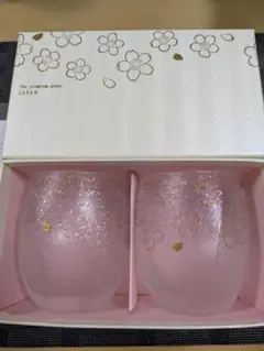 桜模様のガラスコップ 2個セット　箱付き