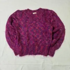 カラーネップ 長袖ニット ウール混 ピンク 昭和レトロ vintage ポップ