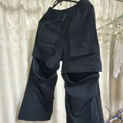 2WAY 膝開き ワイドパンツ ブラック