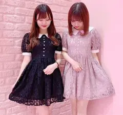 109限定商品 evelyn レース 花柄 ワンピース バイカラー 黒 白 F