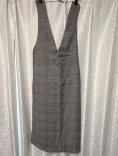 GU チェック柄 ジャンパースカート グレー系