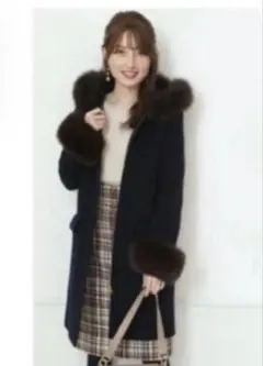 ファーコート　コート　アウター　ネイビー　ビュジュー　ロングコート