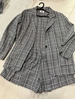 入卒業式グレー系チェック セットアップ フリーサイズ