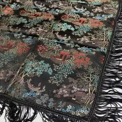 オリエンタル柄 テーブルセンター フリンジ付き ブラックのサムネイル