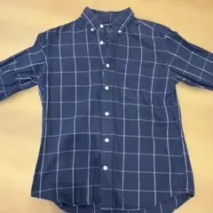 ネイビー チェック柄 長袖シャツ　M