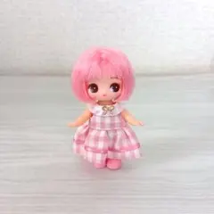 ぷちリカちゃん ブラウン×ピンク花柄ドレスワンピースアウトフィット服