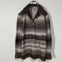 ヴィンテージ ドット ボタニカル 레트로 ボタン 開襟 ニット 長袖シャツ 헌 옷