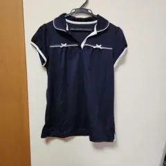 Ellesse. ネイビー 丸い襟付き 半袖テニスシャツ