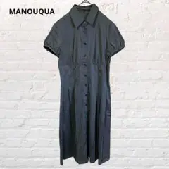 6736マノーク♡日本製 半袖ロングシャツワンピース 黒×緑 M 体型カバー