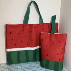 あい様専用　スイカ柄体操服袋マチあり　ネームシール付き