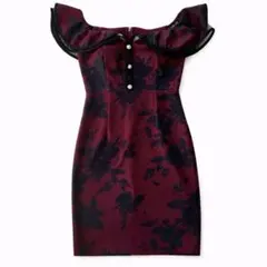 【Tika】Mキャバドレス オフショル 花柄 ミニドレス レッド ナイトドレス