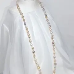 淡水パール 水晶 天然石 エンドレスネックレス マルチ フラットバック