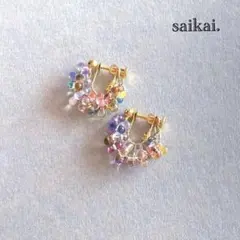 [1057]チェコガラスのつぶつぶフープイヤリング ブルー ピンク イエロー