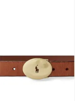 ポロ・ラルフ・ローレン ブラウンレザーベルト オーバルバックルヴァケッタベルト