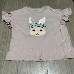 ウサギ刺繍ピンクTシャツ 120サイズ