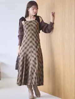 ブラウンチェック キャミワンピース